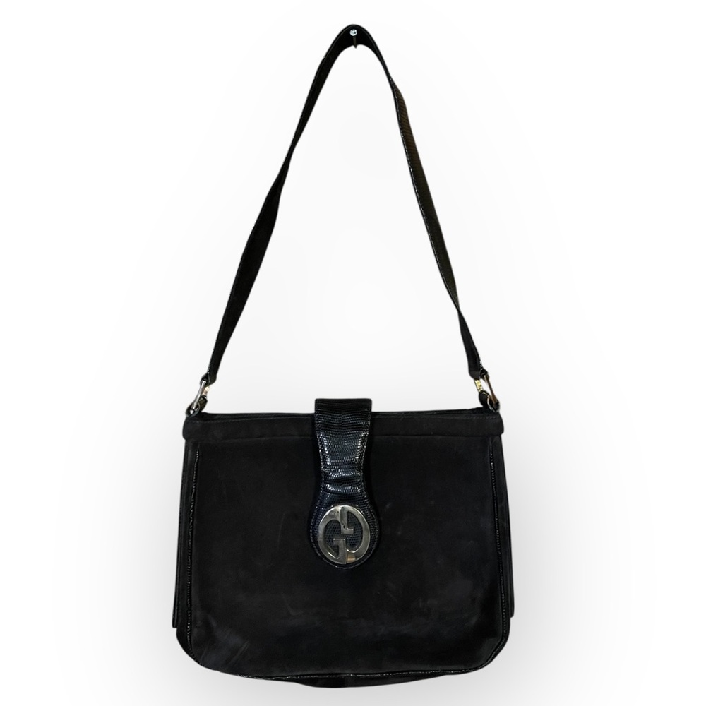 Vintage Gucci Blondie 1970’s Black Suede Leather Shoulder Bag GG Logo